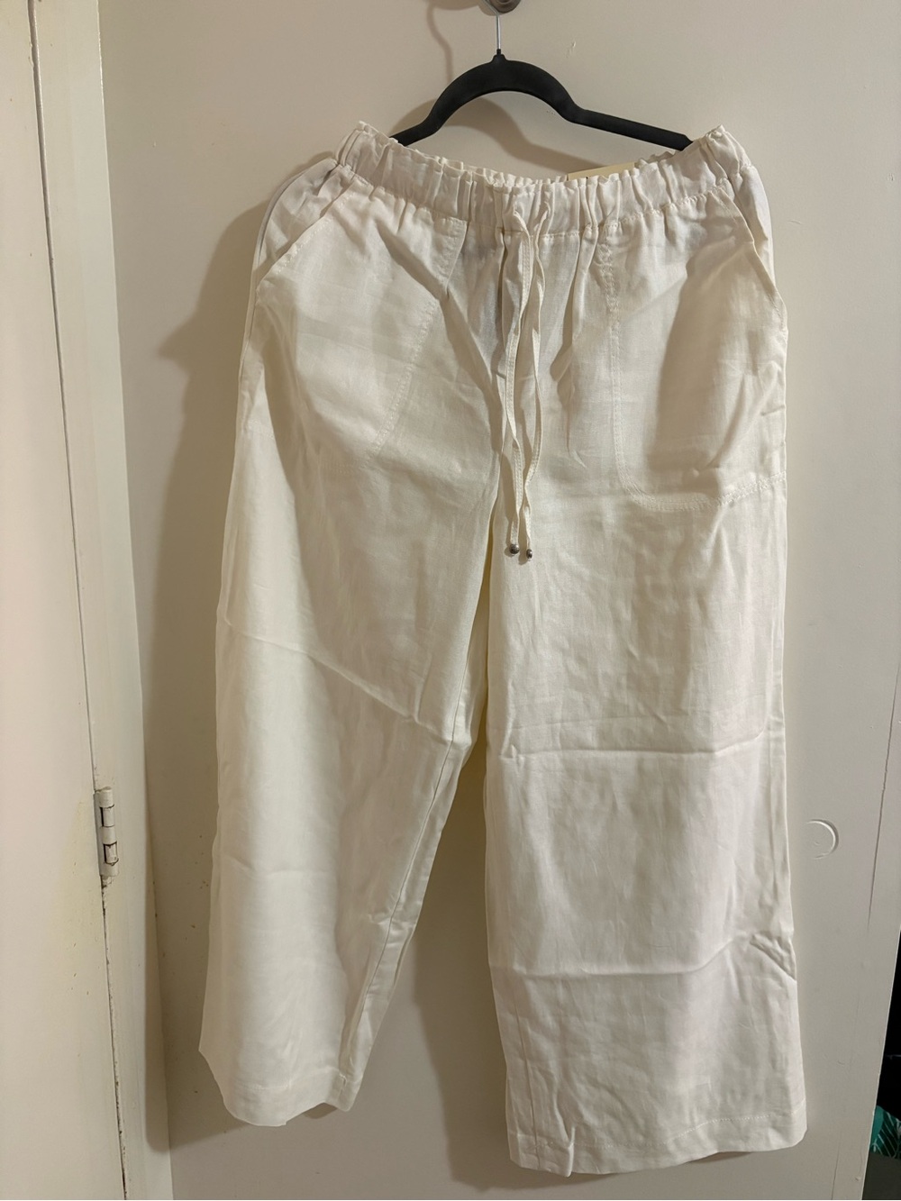 Max Studio Cream Linen-Blend Drawstring Pants